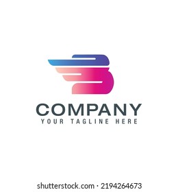 Letter B logo wing. Alphabet logotype Vector illustration logo design template