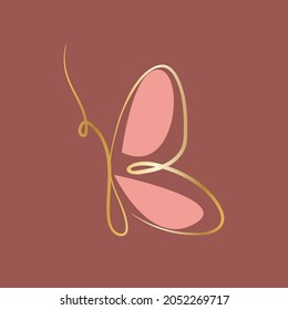 Letter B logo.Calligraphic icon.Butterfly  wings lettering sign.Alphabet initial isolated on dark fund.Uppercase character for boutique branding.Gold color.Decorative handwriting, script style.