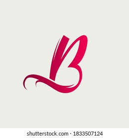 Logo de la letra B.Signo de caligrafía decorativa.Icono inicial del alfabeto de color rojo aislado en el fondo de la luz.Elegante,orgánico,boda,forma de personaje de estilo de belleza.