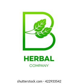Letter B logo,Green leaf,Herbal,Pharmacy,ecology vector illustration