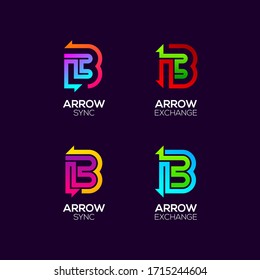 Letter B Logotype With Arrows Two Directions Concept, Financial Investment And Exchange Logo, Reload Refresh Sync Symbol For Your Business Company And Corporate Identity Vector Illustration