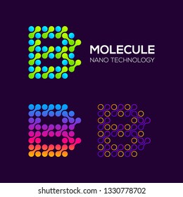 Letter B Logotype with Dots and Curve , Circle Shape and Line Connection, Molecule and Nano Technology logo, Innovation and DNA Icons, Medical Cosmetics Symbols, Science Laboratory Cell Signs