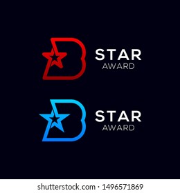 Letter B logotype with Line Star logos, Award Contest Sign, Sport Winner Champion Symbols, Luxury Premium Icons, Success and Achievement for Academy Business Corporate identity vector