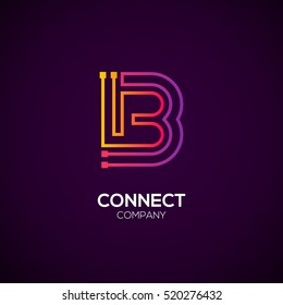 Letter B logotype Purple and Orange color,Technology and digital abstract dot connection vector logo