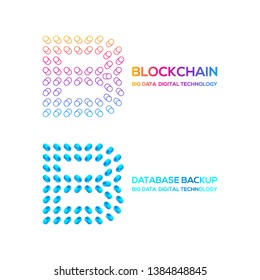 Letter B Logotype with Round Circle Dot and Cylinder shape Database backup logo, Technology Digital concept, FinTech Blockchain and Cryptocurrency Symbols, Server Big Data Processing and Network Signs