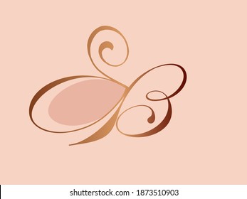 Letter B logo.Wedding decorative creative calligraphic icon isolated on light background.Ornate symbol icon for beauty, fresh, elegant brand.Alphabet initial.Golden color.Nature elements.Butterfly.