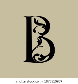 Letter B logo.Wedding decorative creative typographic icon isolated on light background.Ornate symbol icon for beauty, fresh, elegant brand.Alphabet initial.Nature, organic elements.