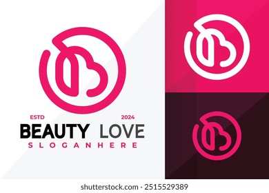 Letra B Love Logo Icon Vetor Design. Ilustração de designs de logotipos simples e criativos