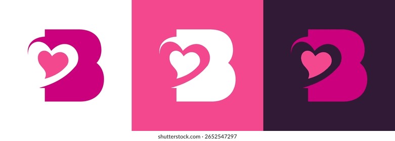 Letra B com amor , para os namorados , saudação , ícone de logotipo romântico Vetor