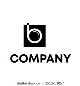 Letter B lower case with square with shadow lens logo design