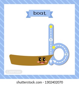 Letter B lowercase cute children colorful transportations ABC alphabet tracing flashcard of Boat for kids learning English vocabulary and handwriting Vector Illustration.