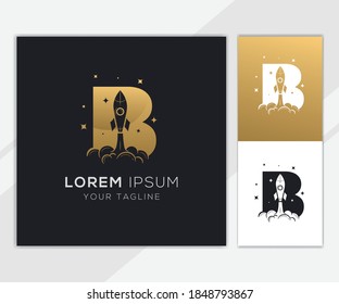 Letra B con plantilla de logotipo de cohete abstracto de lujo 