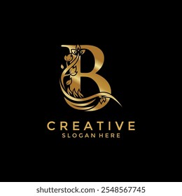 Letter B with Luxury Gold Flower logo design vector template, Initial Letter Professional logo for all kinds of business