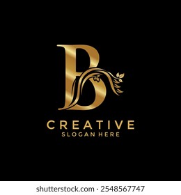 Letter B with Luxury Gold Flower logo design vector template, Initial Letter Professional logo for all kinds of business