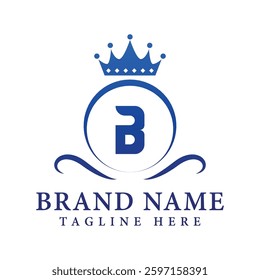 Letter B luxury gold logo concept brand logo design with a royal gold crown emblem and elegant typography