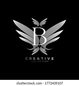 Letter B Luxury White Thin Wing Logo Template