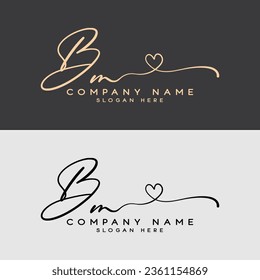 Letter B M BM Simple and illustration love Logo initial Signature Vector.