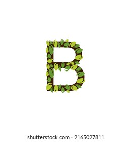 Letter B made from green leaves on a white background. Isolated tree in the shape of the letter B with green leaves vector illustration