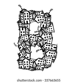 Letter B made from houses, vector alphabet for your design