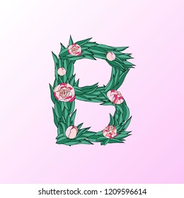 letter B made from peonys