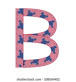 Letter B made of USA flags on white background from USA flag collection, Vector Illustration