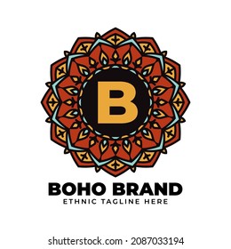 letter B mandala vintage color ethnic boho brand flower generation