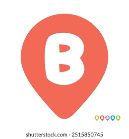 Letra B símbolo de pino de mapa, B inicial localização pino ícone de ponteiro ilustração vetorial, alfabeto b combinado com sinal de marcador de mapa vermelho
