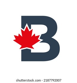 Letter B Maple Leaf Logo Template Symbol Of Canada. Minimal Canadian Logo Business And Company Identity