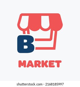 Letter B and market logo in modern style. With a white background