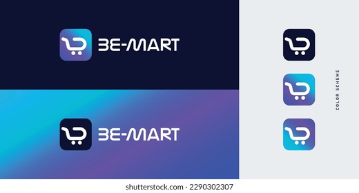 Diseño del logotipo de la letra B Mart. Carta B para la plantilla del logotipo del carro de la compra. Letra b vector de logotipo de tienda en línea