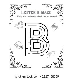 Letter B Maze With Unicorn and Rainbow