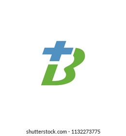 Letter B with medical logo. Vector Medical Logotype. plus logo