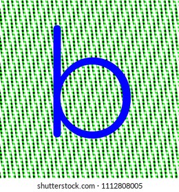 letter b minuscule bright blue color, intense on green texture with woven look in editable vector