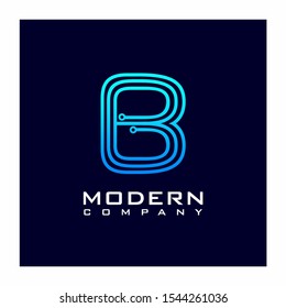Letter B Modern Digital Technology Logo Design Vector
