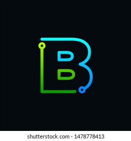 Letter B mono line logo with element chip,Technology and digital abstract circuit, connection concept -vector