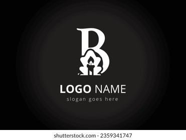 letter B monogram alphabet With Candle Logo  Design Vector Template.
