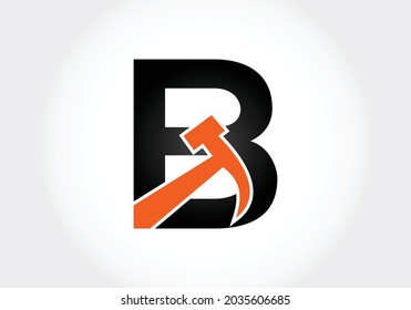 letter B monogram alphabet with a Hammer. Repair, renovation, and construction logo. Modern vector logo for construction business, and company identity