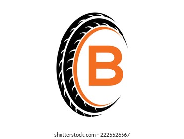 Letter B monogram alphabet With a Sport Car Automotive Car Repair Logo Design Concept With Transport Tire Icon Vector Template.