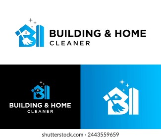 Letra B monograma edificio y limpieza de la casa diseño de logotipo.