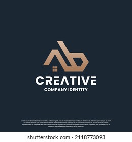letra A monograma B combinado con el diseño del logotipo de la casa con color dorado