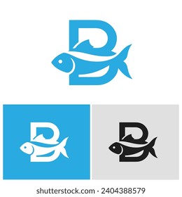 The letter B monogram fish logo is blue, suitable for logos for fishing spots and fishing hobbies