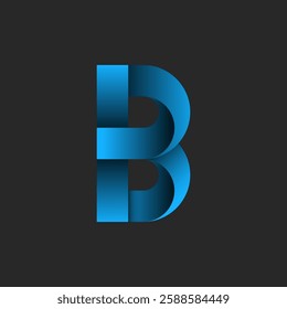 Letter B monogram logo with overlapping blue gradient ribbon style and sleek shadow effect on a dark background, futuristic branding identity.