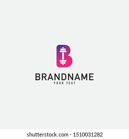 Letter B monogram minimalist style vector emblem. With barbell logo design graphic template. Love fitness logo template. fitness vector logo design for gym and fitness.