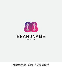 Letter B monogram minimalist style vector emblem. With barbell logo design graphic template. Love fitness logo template. fitness vector logo design for gym and fitness.