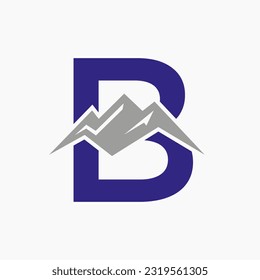 Letter B Mount Logo. Mountain Nature Landscape Logo Combine With Hill Icon and Template