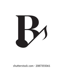 Letra B con elemento de diseño de logotipo de nota de clave musical. Usable para Logos de Negocios, Música, Entretenimiento, Grabación y Orquesta