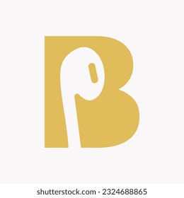 Letter B Music Logo Concept With Earphone Icon Vector Template