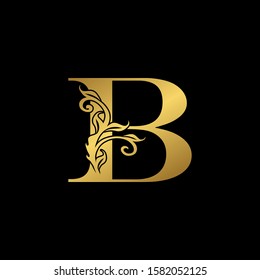 Letter B Nature Floral  Leaves logo icon. Golden Luxury design concept floral leaves with letter B logo icon for luxuries bussiness or more campany identity.