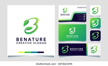 Letter B nature leaf logo and business card