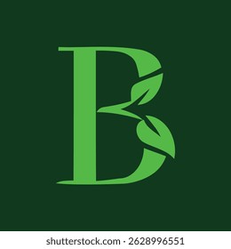 letter B with nature leaf logo design	